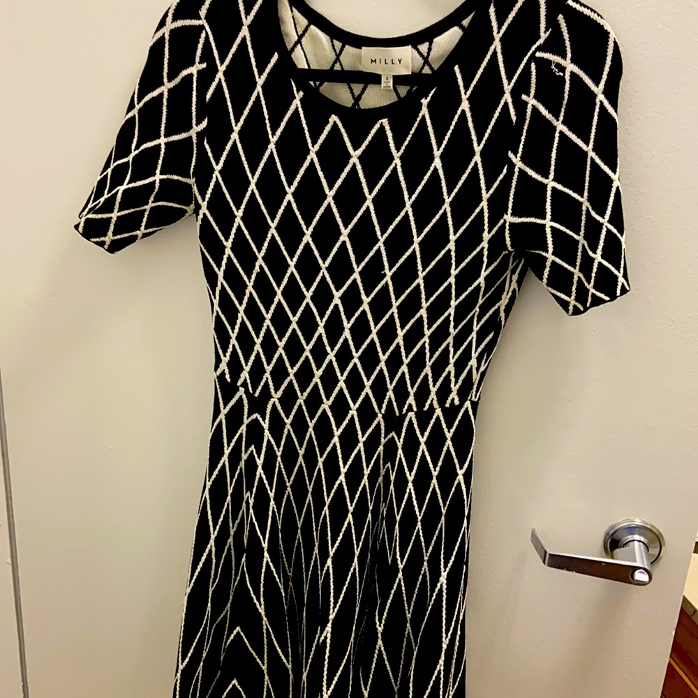 Milly black and white diamond sweater dress